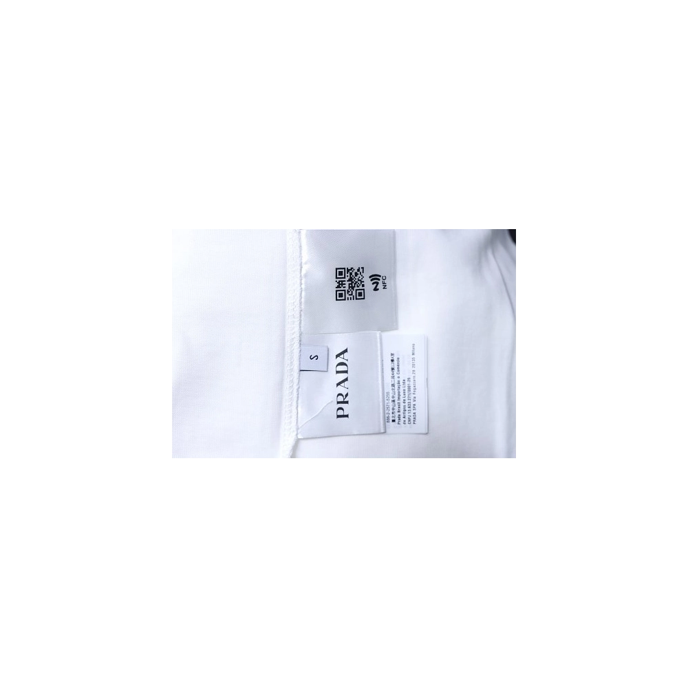 Prada Genuine Leather Black Pocket T-shirt White,Prada T-shirts,T-Shirts,CLOTHES