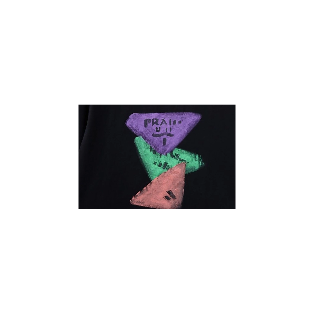Prada Painted Logo Print T-shirt Black,Prada T-shirts,T-Shirts,CLOTHES