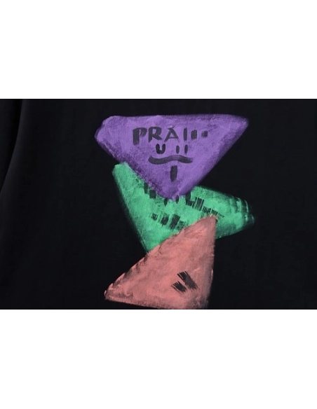 Prada Painted Logo Print T-shirt Black,Prada T-shirts,T-Shirts,CLOTHES