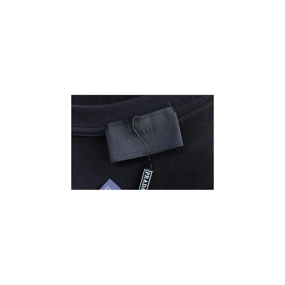 Prada Painted Logo Print T-shirt Black,Prada T-shirts,T-Shirts,CLOTHES