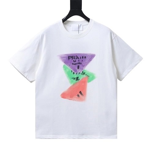 Prada Painted Logo Print T-shirt White,Prada T-shirts,T-Shirts,CLOTHES