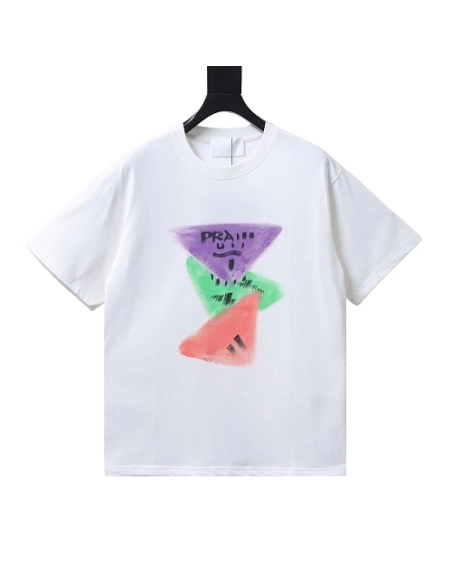 Prada Painted Logo Print T-shirt White,Prada T-shirts,T-Shirts,CLOTHES
