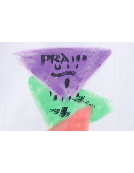 Prada Painted Logo Print T-shirt White,Prada T-shirts,T-Shirts,CLOTHES