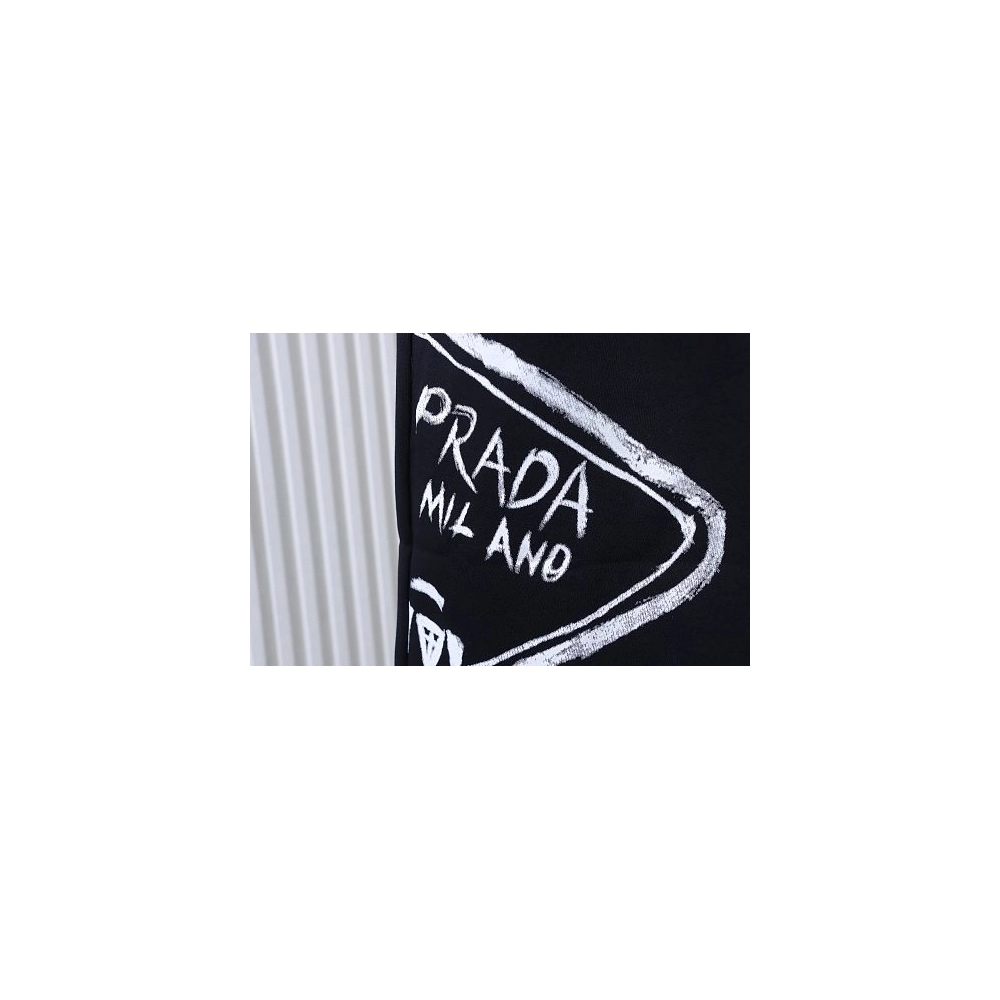 Prada Triangle Logo Hand-Drawn Print Shorts Black,Prada Shorts,Shorts,CLOTHES