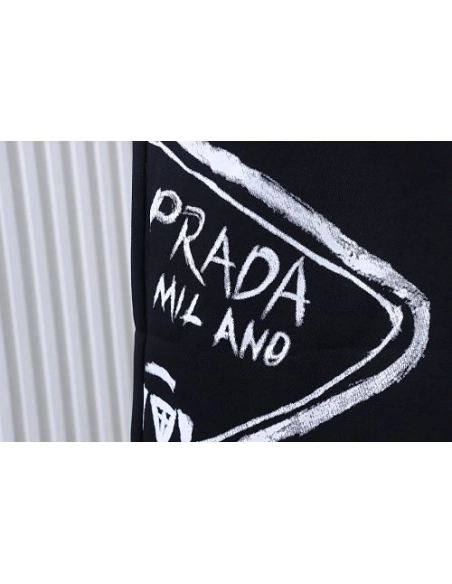 Prada Triangle Logo Hand-Drawn Print Shorts Black,Prada Shorts,Shorts,CLOTHES