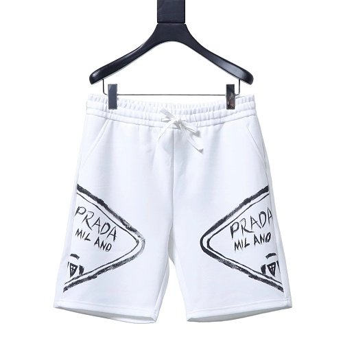 Prada Triangle Logo Hand-Drawn Print Shorts White,Prada Shorts,Shorts,CLOTHES