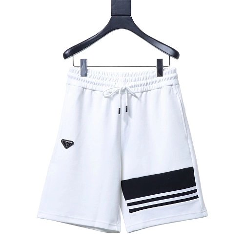 Prada White Shorts with Striped Hem,Prada Shorts,Shorts,CLOTHES