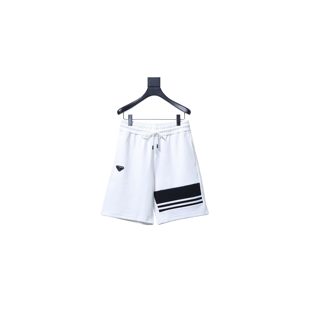 Prada White Shorts with Striped Hem,Prada Shorts,Shorts,CLOTHES