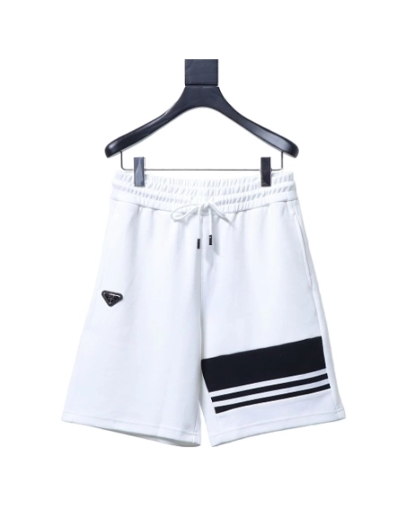 Prada White Shorts with Striped Hem,Prada Shorts,Shorts,CLOTHES