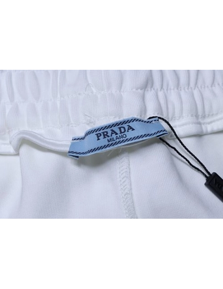 Prada White Shorts with Striped Hem,Prada Shorts,Shorts,CLOTHES