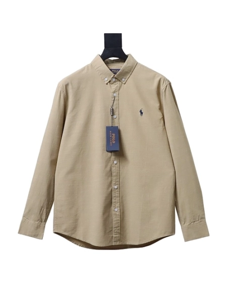 Ralph Lauren Small Warhorse Logo Embroidered Long-Sleeve Shirt Khaki,Ralph Lauren T-Shirts,T-Shirts,CLOTHES