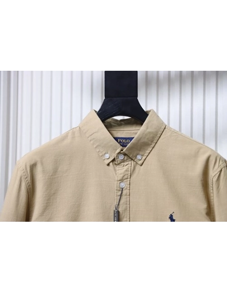 Ralph Lauren Small Warhorse Logo Embroidered Long-Sleeve Shirt Khaki,Ralph Lauren T-Shirts,T-Shirts,CLOTHES