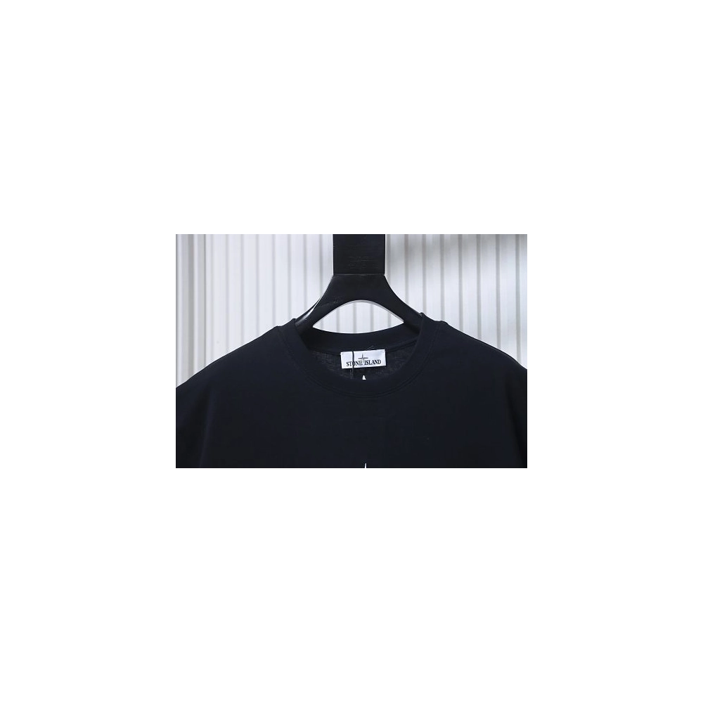 Stone Island Letter Embroidery T-Shirt Black,Stone Island T-Shirts,T-Shirts,CLOTHES