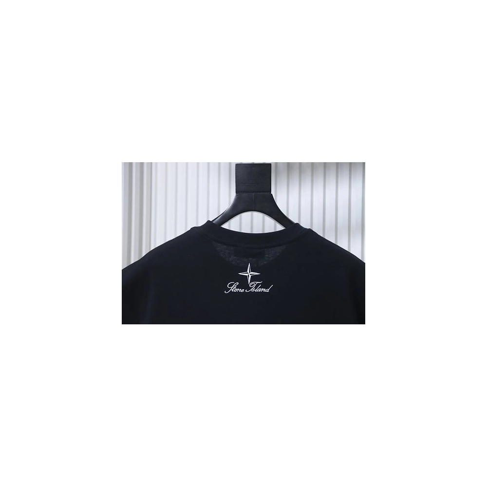 Stone Island Letter Embroidery T-Shirt Black,Stone Island T-Shirts,T-Shirts,CLOTHES