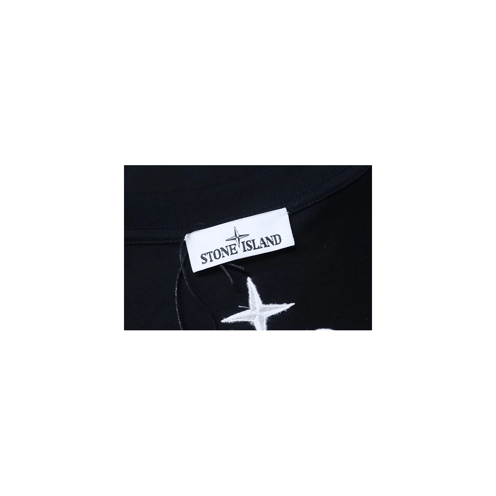 Stone Island Letter Embroidery T-Shirt Black,Stone Island T-Shirts,T-Shirts,CLOTHES