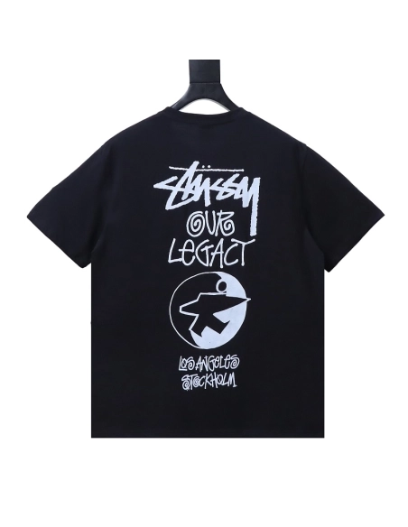 Stussy Cylindrical Logo Print T-Shirt Black,Stussy T-Shirts,T-Shirts,CLOTHES