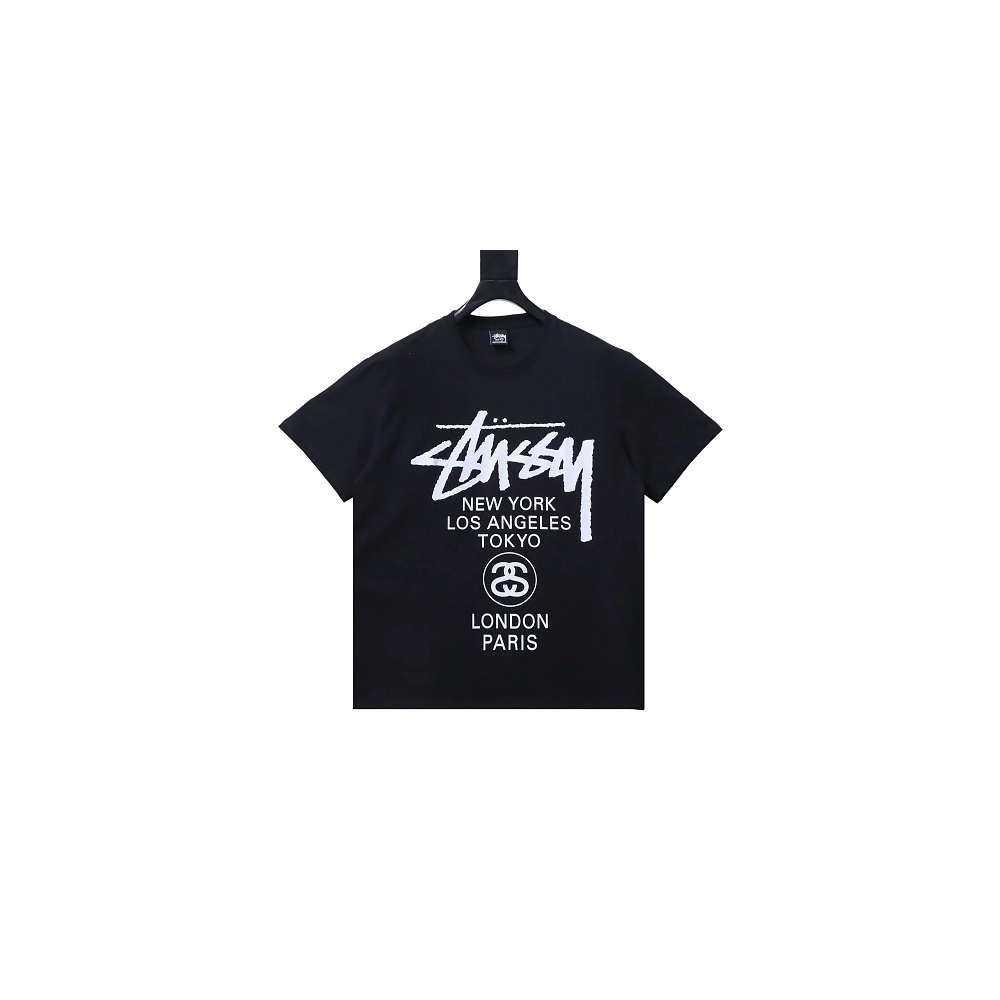Stussy World Tour Graphic T-Shirt Black,Stussy T-Shirts,T-Shirts,CLOTHES