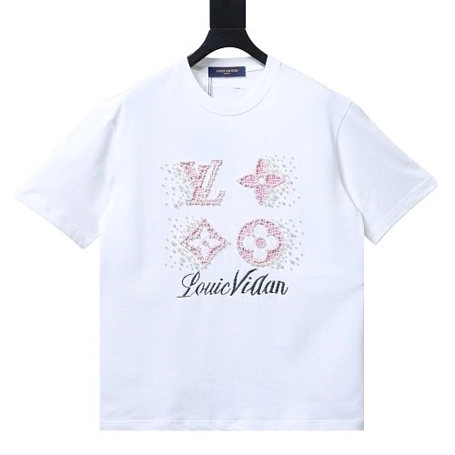 Louis Vuitton Linear Beaded Embroidery T-Shirt White,Louis Vuitton T-Shirts,T-Shirts,CLOTHES