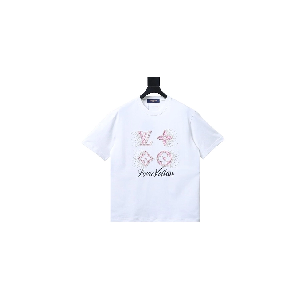 Louis Vuitton Linear Beaded Embroidery T-Shirt White,Louis Vuitton T-Shirts,T-Shirts,CLOTHES