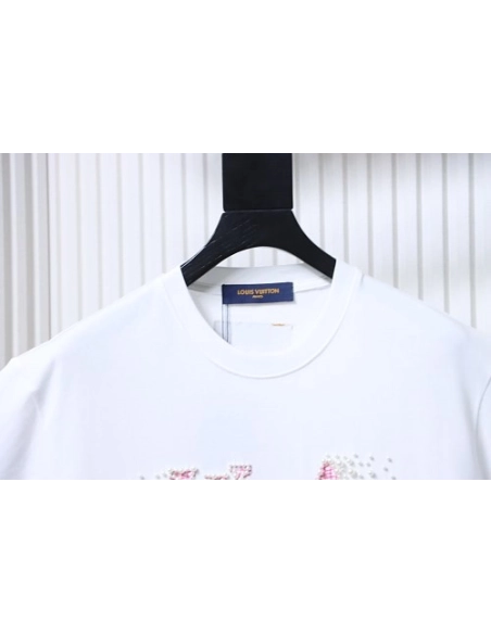 Louis Vuitton Linear Beaded Embroidery T-Shirt White,Louis Vuitton T-Shirts,T-Shirts,CLOTHES