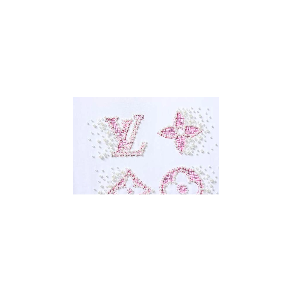 Louis Vuitton Linear Beaded Embroidery T-Shirt White,Louis Vuitton T-Shirts,T-Shirts,CLOTHES