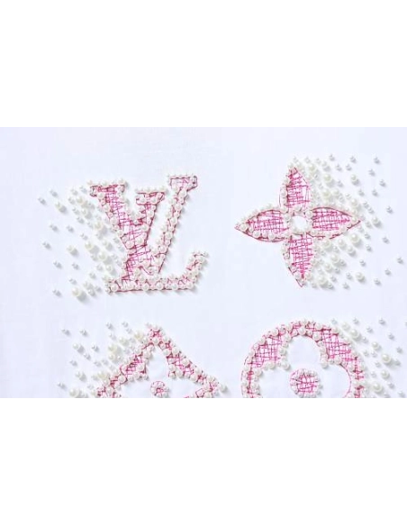 Louis Vuitton Linear Beaded Embroidery T-Shirt White,Louis Vuitton T-Shirts,T-Shirts,CLOTHES