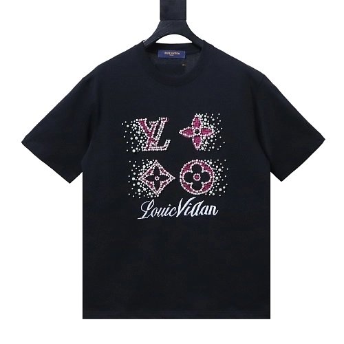Louis Vuitton Linear Beaded Embroidery T-Shirt Black,Louis Vuitton T-Shirts,T-Shirts,CLOTHES
