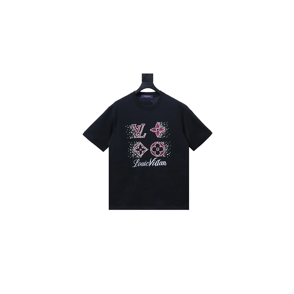 Louis Vuitton Linear Beaded Embroidery T-Shirt Black,Louis Vuitton T-Shirts,T-Shirts,CLOTHES