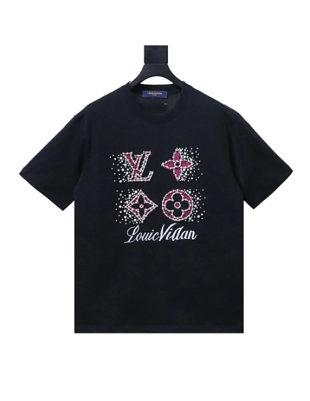 Louis Vuitton Linear Beaded Embroidery T-Shirt Black,Louis Vuitton T-Shirts,T-Shirts,CLOTHES