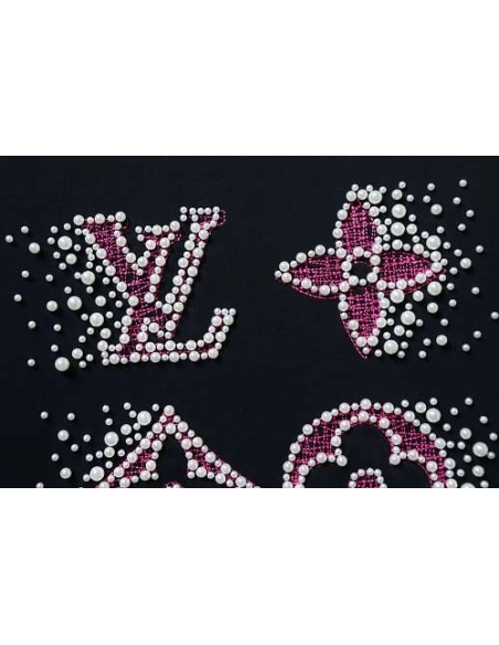 Louis Vuitton Linear Beaded Embroidery T-Shirt Black,Louis Vuitton T-Shirts,T-Shirts,CLOTHES