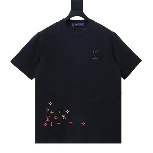 Louis Vuitton Embroidered Hem T-Shirt Black,Louis Vuitton T-Shirts,T-Shirts,CLOTHES