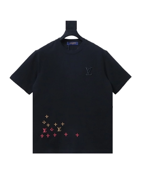 Louis Vuitton Embroidered Hem T-Shirt Black,Louis Vuitton T-Shirts,T-Shirts,CLOTHES