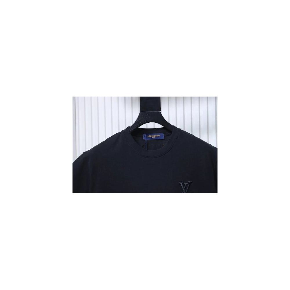Louis Vuitton Embroidered Hem T-Shirt Black,Louis Vuitton T-Shirts,T-Shirts,CLOTHES