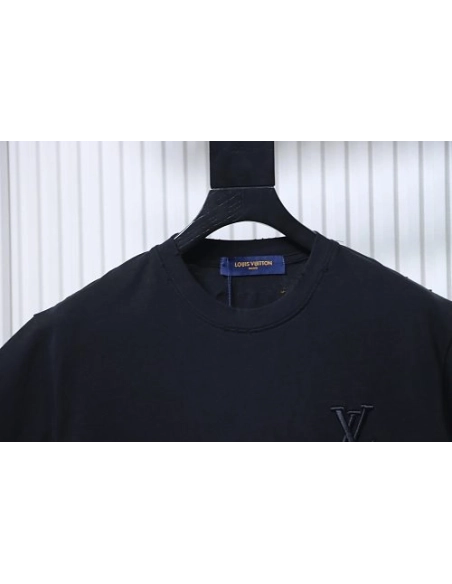 Louis Vuitton Embroidered Hem T-Shirt Black,Louis Vuitton T-Shirts,T-Shirts,CLOTHES