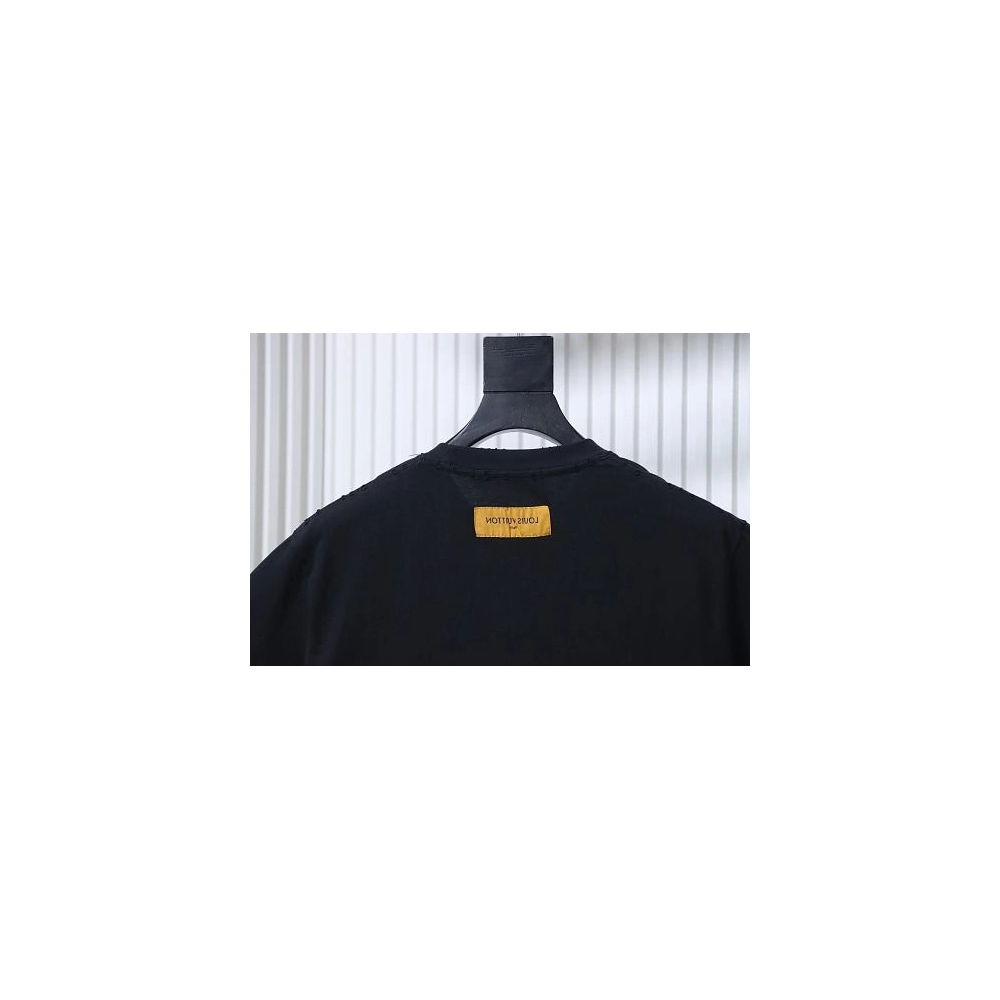 Louis Vuitton Embroidered Hem T-Shirt Black,Louis Vuitton T-Shirts,T-Shirts,CLOTHES