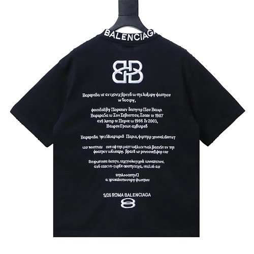 Balenciaga Roma Series Embroidered Distressed T-Shirt Black,Balenciaga T-Shirts,T-Shirts,CLOTHES