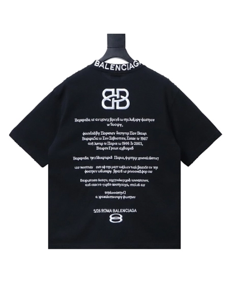 Balenciaga Roma Series Embroidered Distressed T-Shirt Black,Balenciaga T-Shirts,T-Shirts,CLOTHES