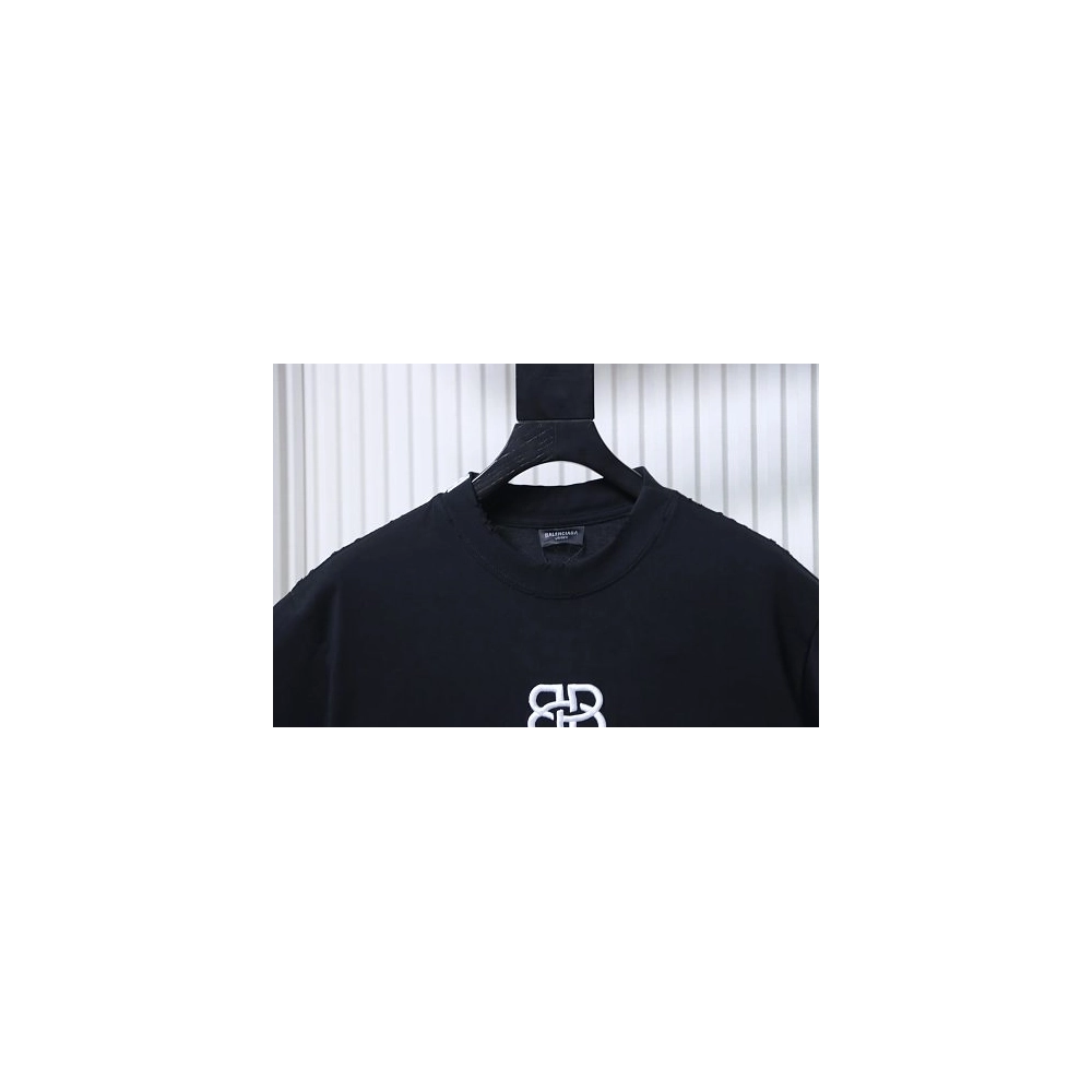 Balenciaga Roma Series Embroidered Distressed T-Shirt Black,Balenciaga T-Shirts,T-Shirts,CLOTHES