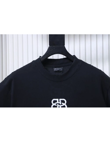 Balenciaga Roma Series Embroidered Distressed T-Shirt Black,Balenciaga T-Shirts,T-Shirts,CLOTHES