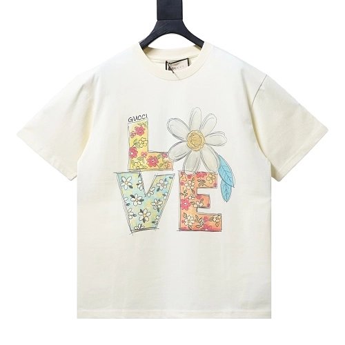 Gucci Cartoon Floral Love T-Shirt,Gucci T-shirts,T-Shirts,CLOTHES