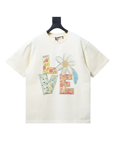 Gucci Cartoon Floral Love T-Shirt,Gucci T-shirts,T-Shirts,CLOTHES