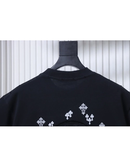 Chrome Hearts Black and White Cross-Embroidered T-Shirt,Chrome Hearts T-Shirts,T-Shirts,CLOTHES