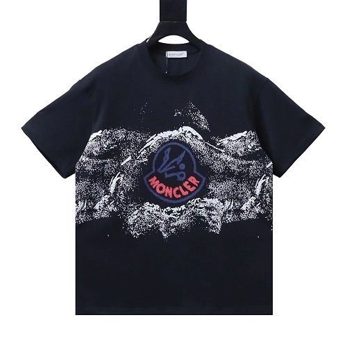 Moncler Ink-Style Mountain Print T-Shirt Black,Moncler T-Shirts,T-Shirts,CLOTHES