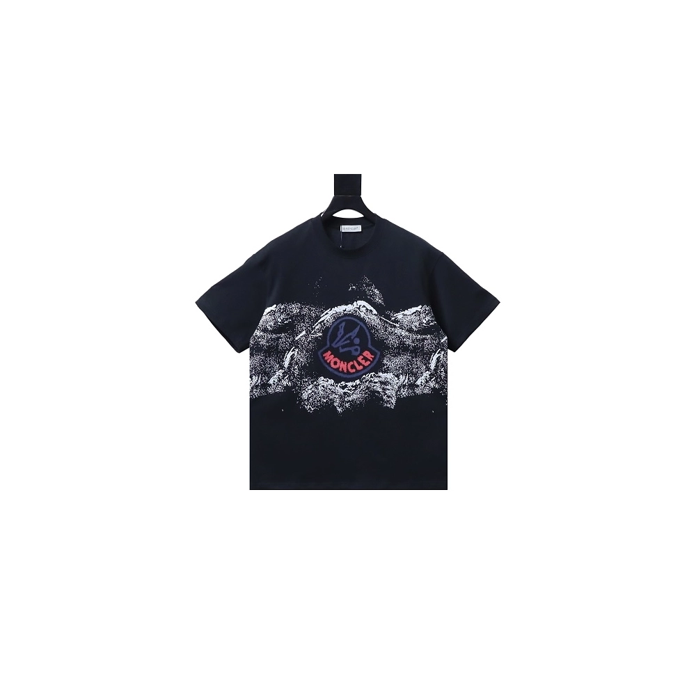 Moncler Ink-Style Mountain Print T-Shirt Black,Moncler T-Shirts,T-Shirts,CLOTHES