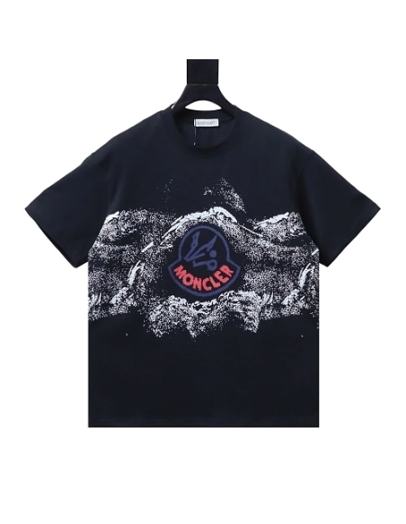 Moncler Ink-Style Mountain Print T-Shirt Black,Moncler T-Shirts,T-Shirts,CLOTHES