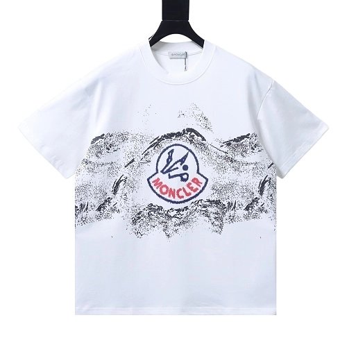 Moncler Ink-Style Mountain Print T-Shirt White,Moncler T-Shirts,T-Shirts,CLOTHES