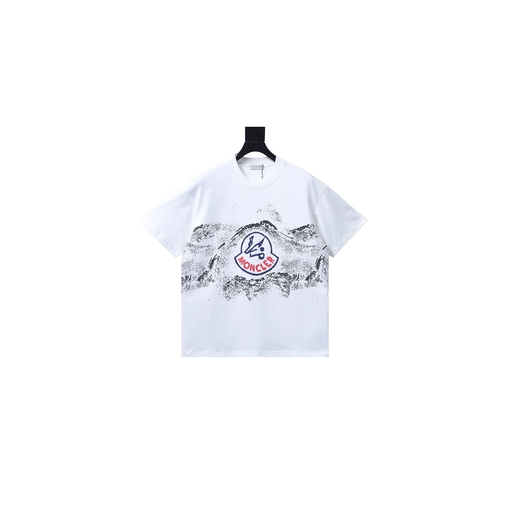 Moncler Ink-Style Mountain Print T-Shirt White,Moncler T-Shirts,T-Shirts,CLOTHES