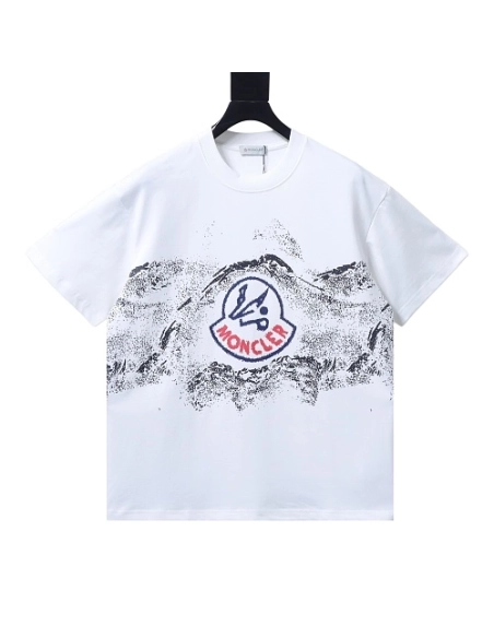 Moncler Ink-Style Mountain Print T-Shirt White,Moncler T-Shirts,T-Shirts,CLOTHES