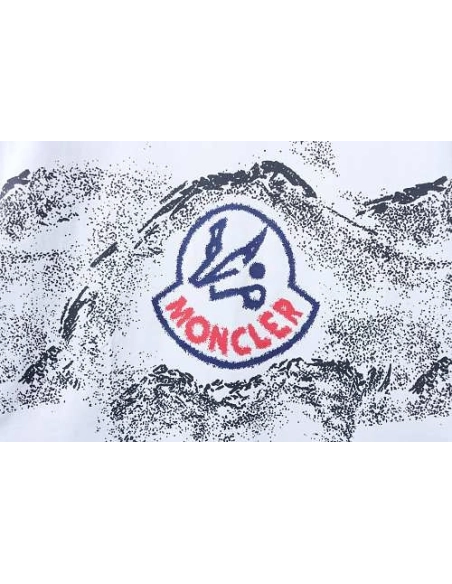 Moncler Ink-Style Mountain Print T-Shirt White,Moncler T-Shirts,T-Shirts,CLOTHES