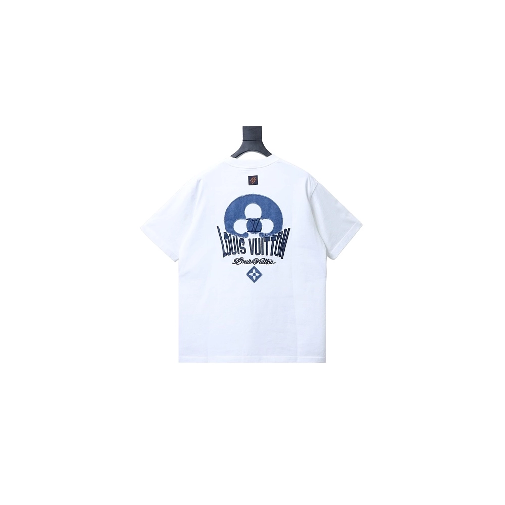 Louis Vuitton Distressed Denim Patchwork Embroidered T-Shirt White,Louis Vuitton T-Shirts,T-Shirts,CLOTHES